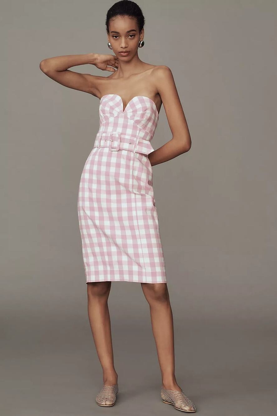 New Anthropologie Maeve Strapless Sweetheart Fitted Midi Dress $178 X-LARGE Pink